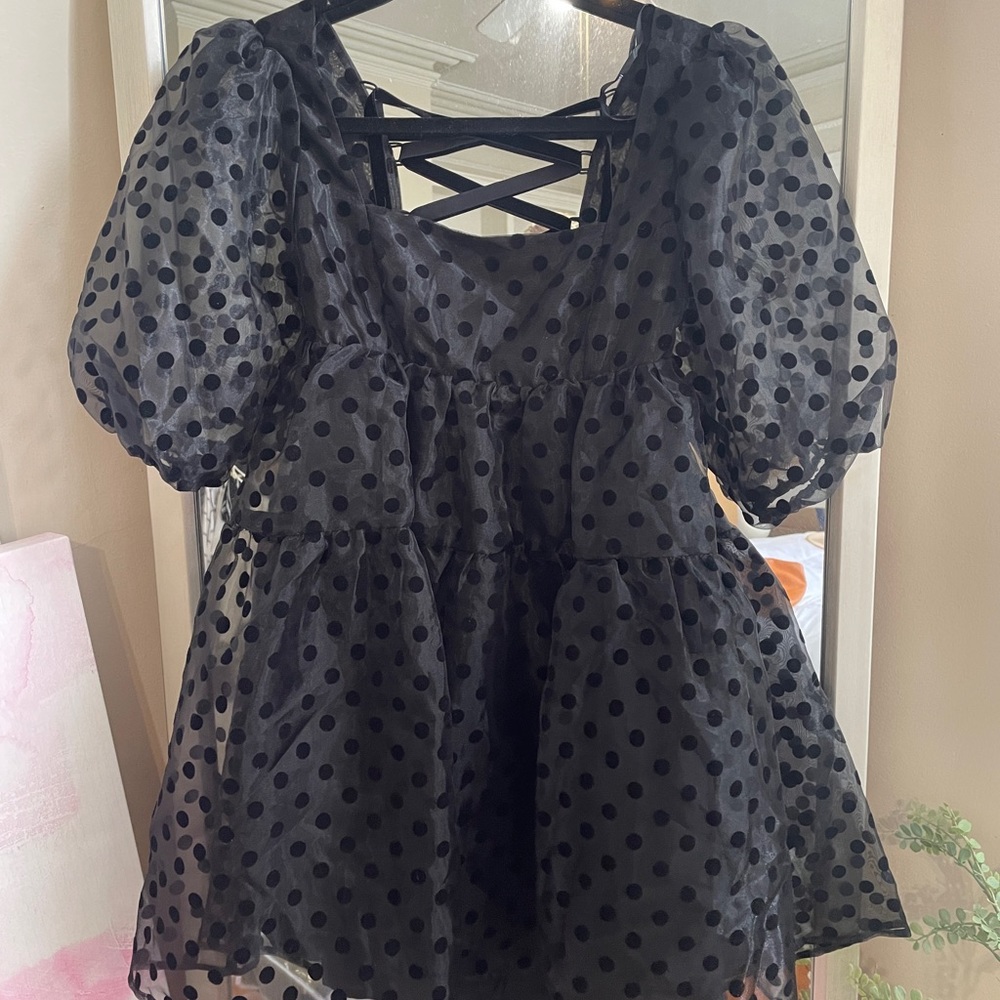 Forever 21 Black Pockadot Mini Dress. Size Small.